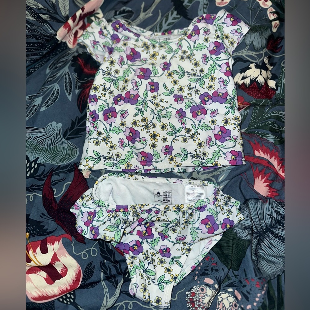 GAP Baby Outfit with Purple and Yellow Floral Design